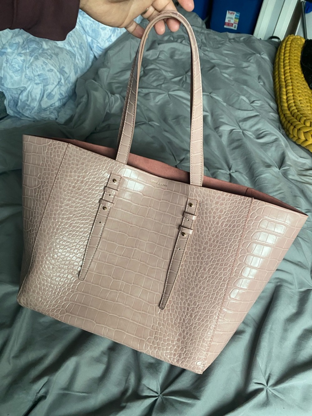 Faux-Croc Tote Bag in Dusty Rose - Chic Everyday Carry